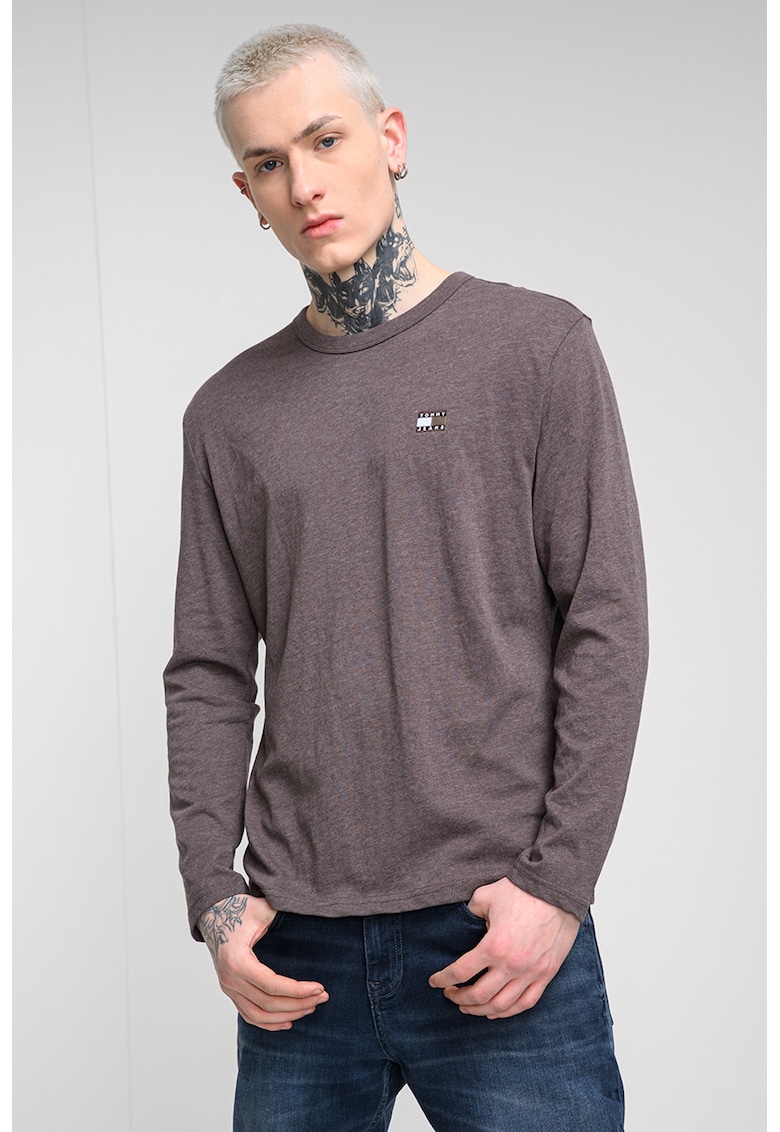 Bluza regular fit cu logo discret pe piept - Maro melange