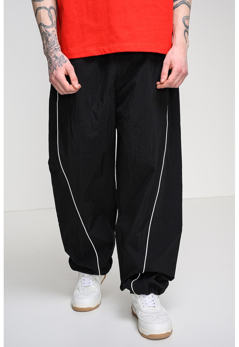 Pantaloni relaxed fit cu snur in talie - Alb/Negru