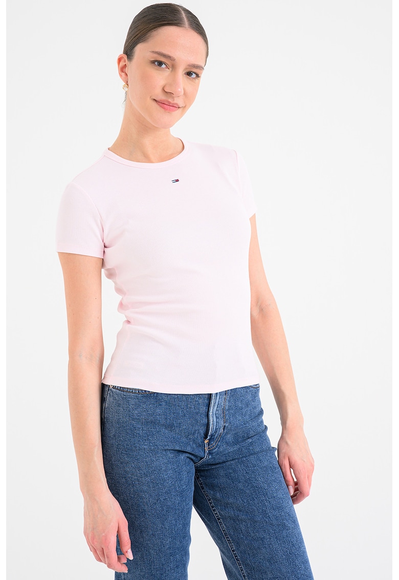Tricou slim fit striat - Roz deschis