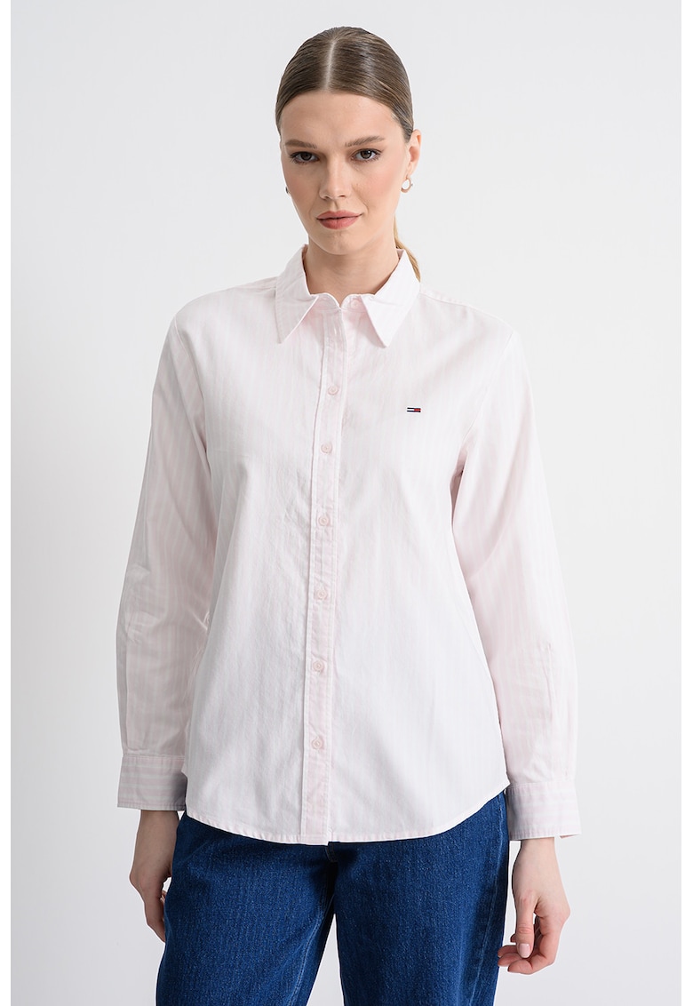 Camasa din bumbac organic cu dungi - Alb/Roz pal