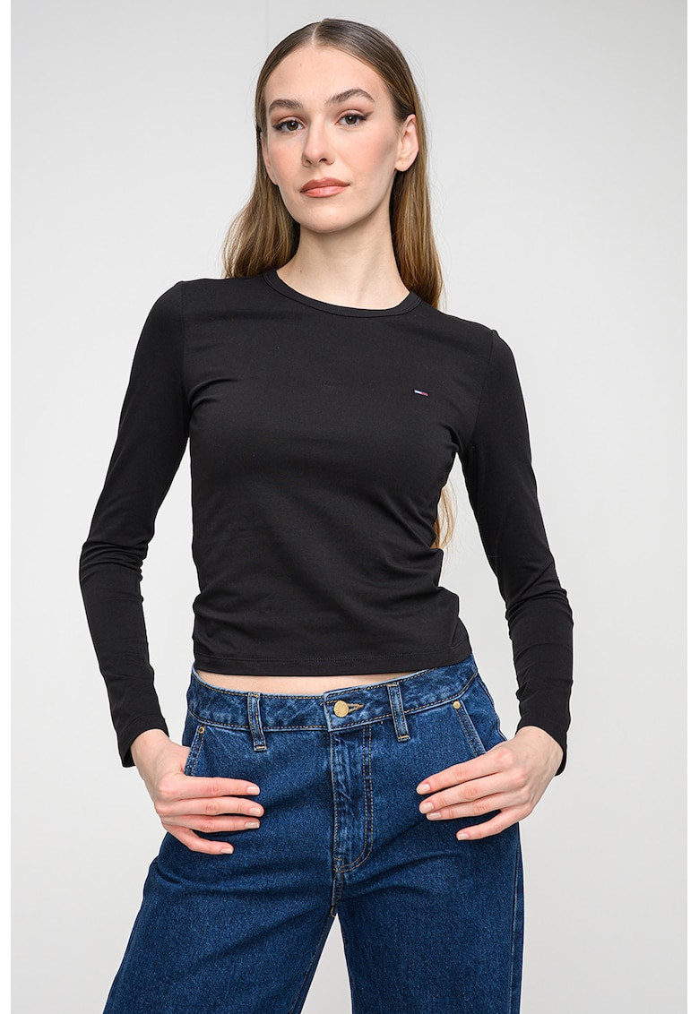 Bluza slim fit cu logo discret - Negru