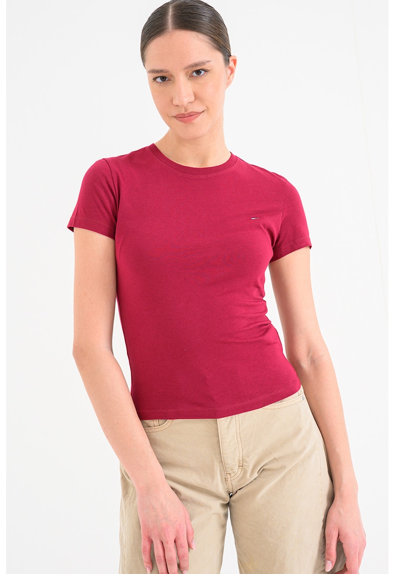 Tricou cu broderie logo - Rosu inchis