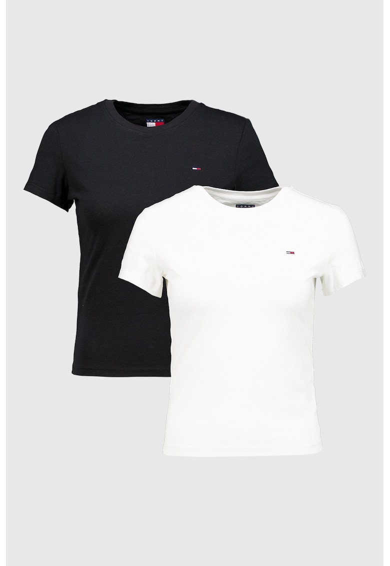 Set de tricouri cu decolteu la baza gatului - 2 piese - Alb/Negru