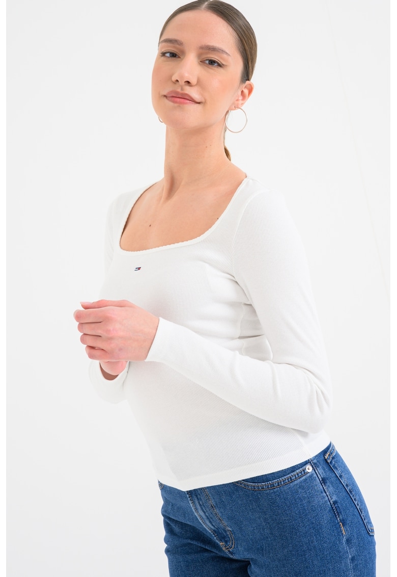 Bluza slim fit cu decolteu patrat - Alb