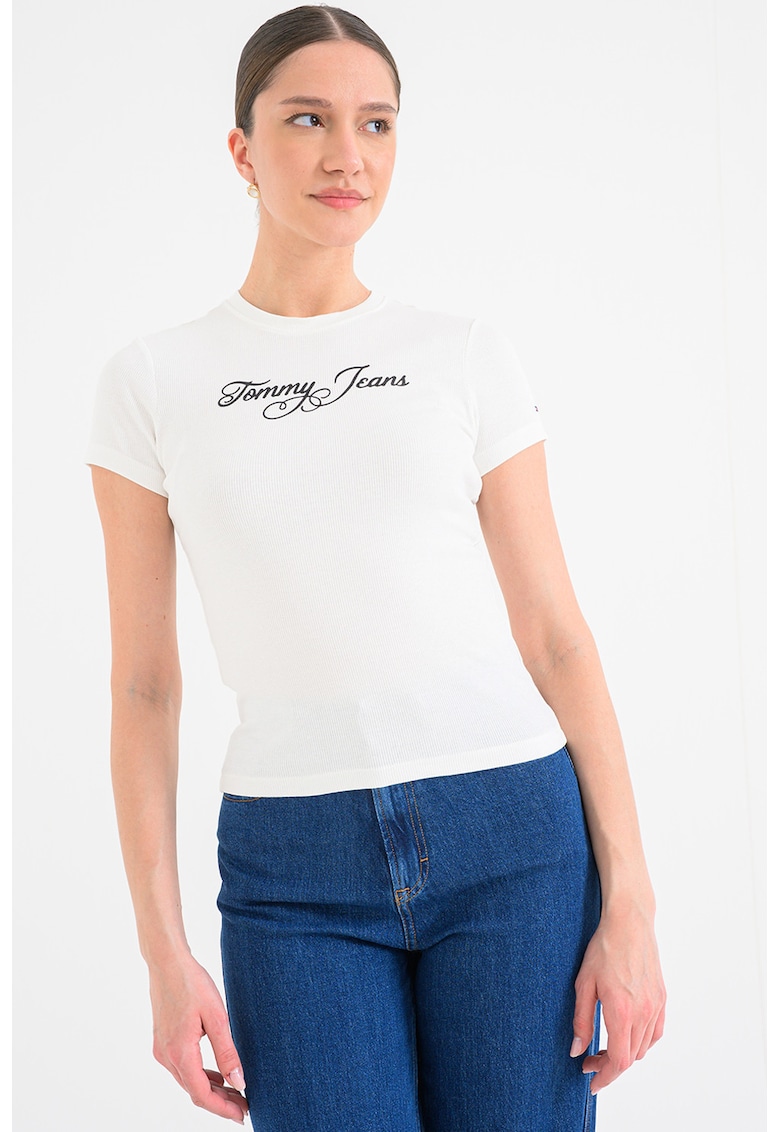 Tricou slim fit cu logo - Alb