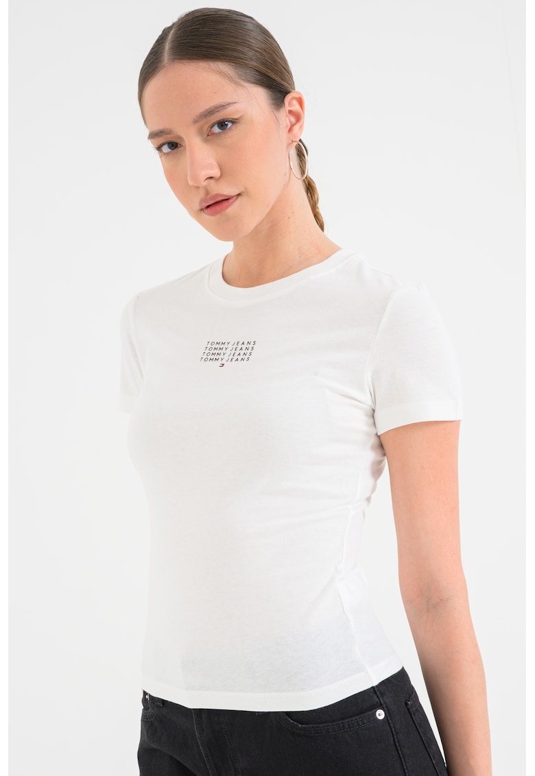 Tricou slim fit cu decolteu la baza gatului - Alb