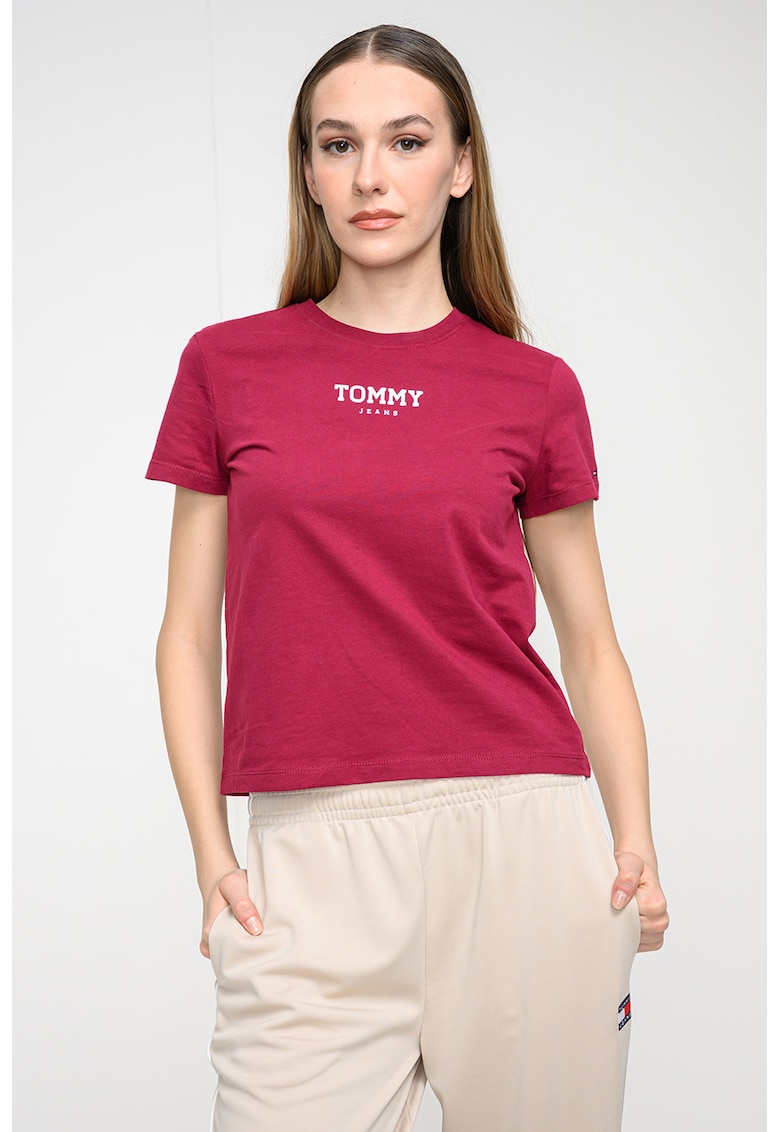 Tricou de bumbac cu logo - Roz zmeuriu