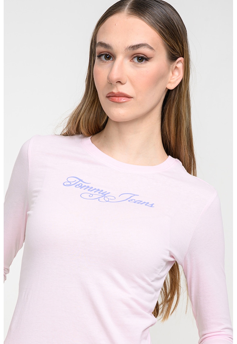 Bluza slim fit cu decolteu la baza gatului - Roz deschis