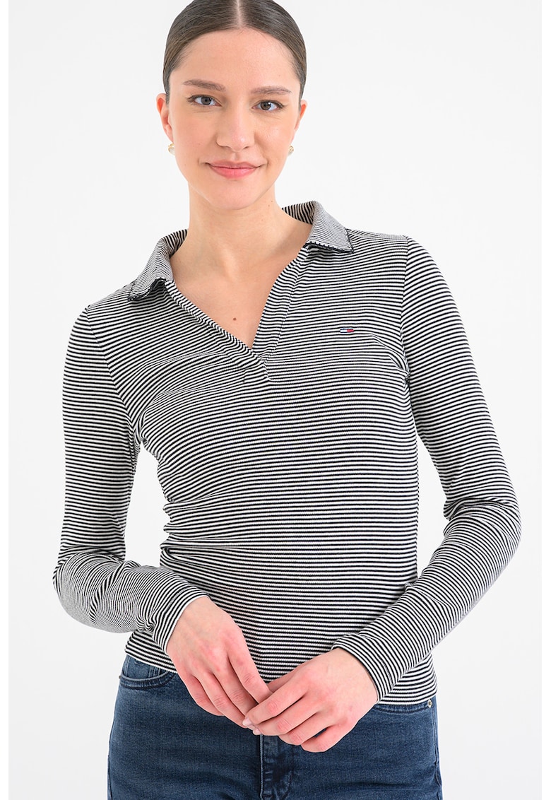 Bluza polo cu dungi - Alb/Negru