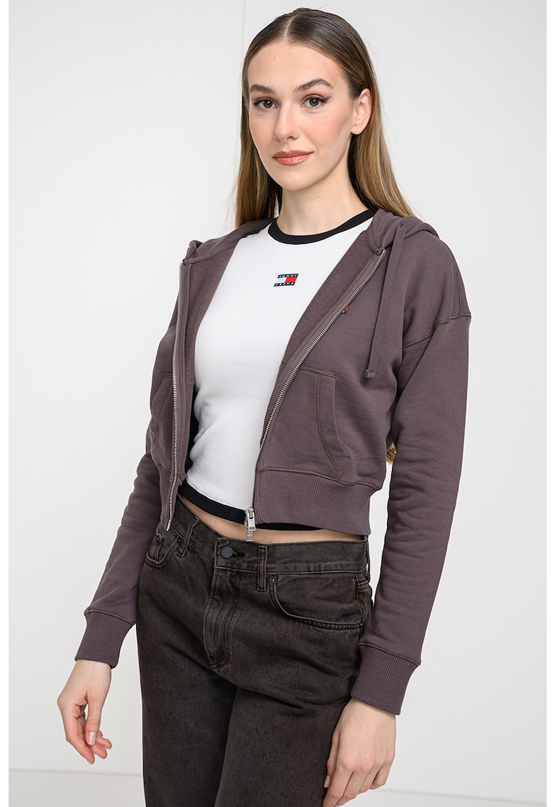 Hanorac crop cu fermoar - Maro taupe