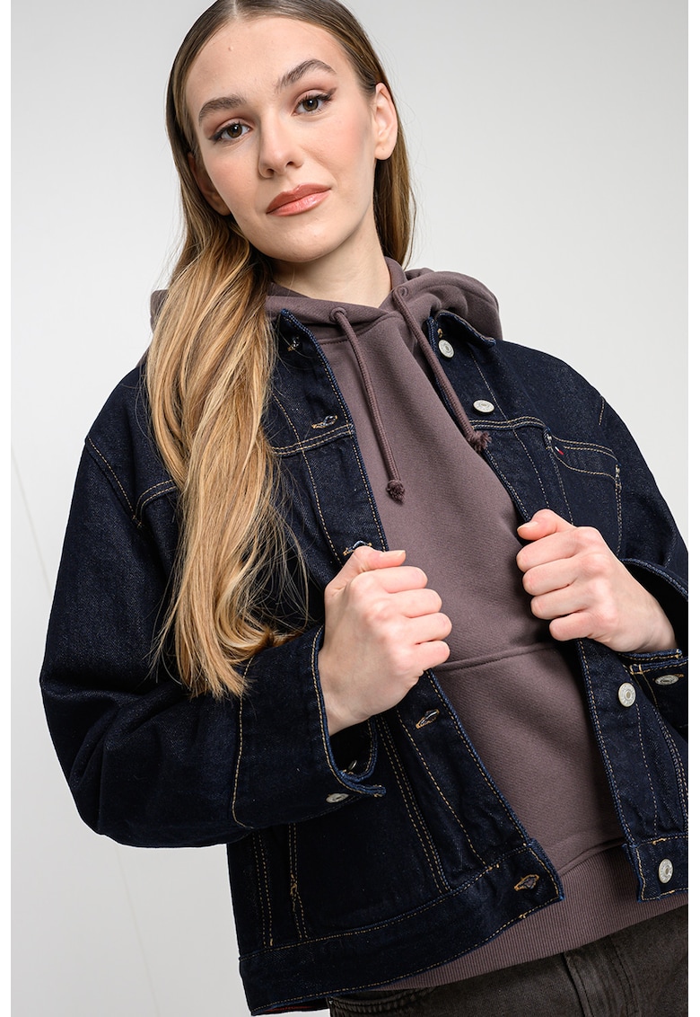 Jacheta din denim cu maneci cazute - Albastru ultramarin