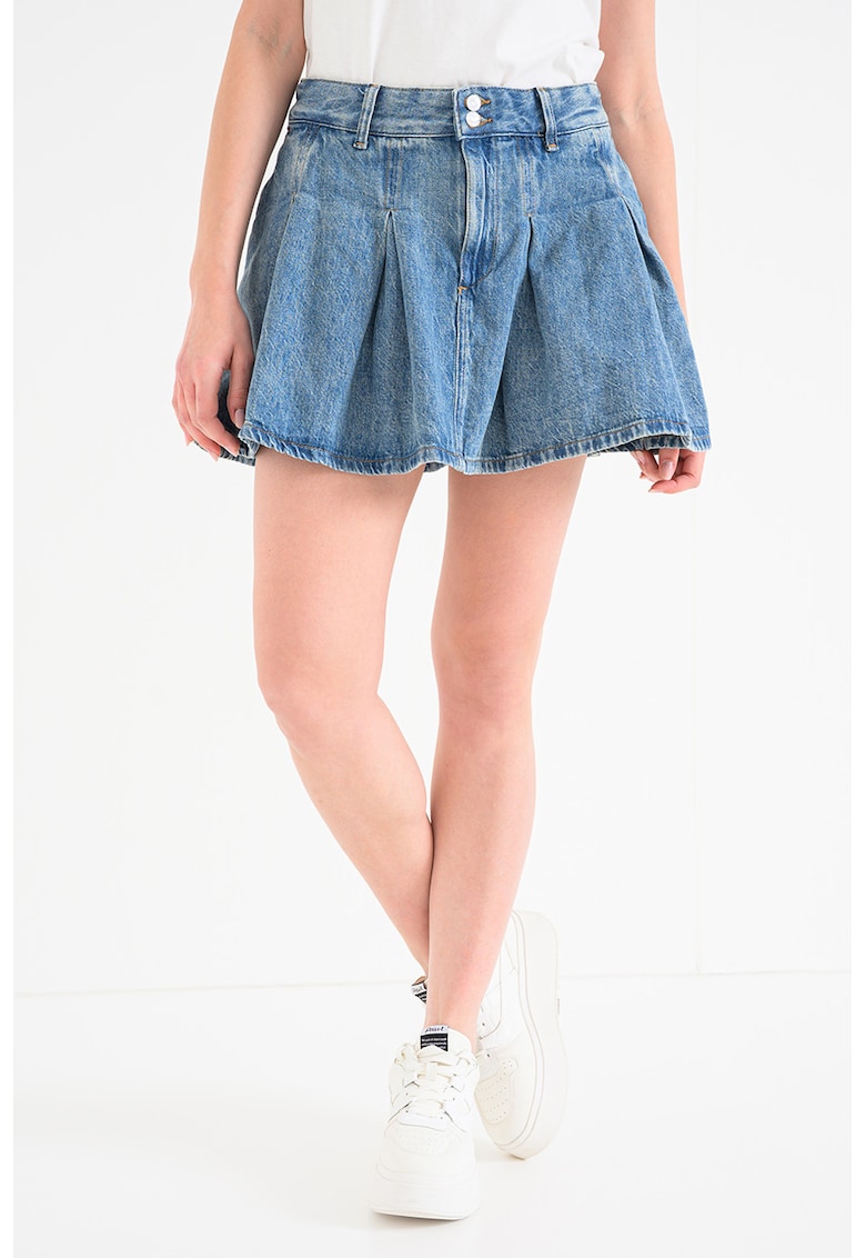 Fusta mini cu pliuri - Albastru deschis melange