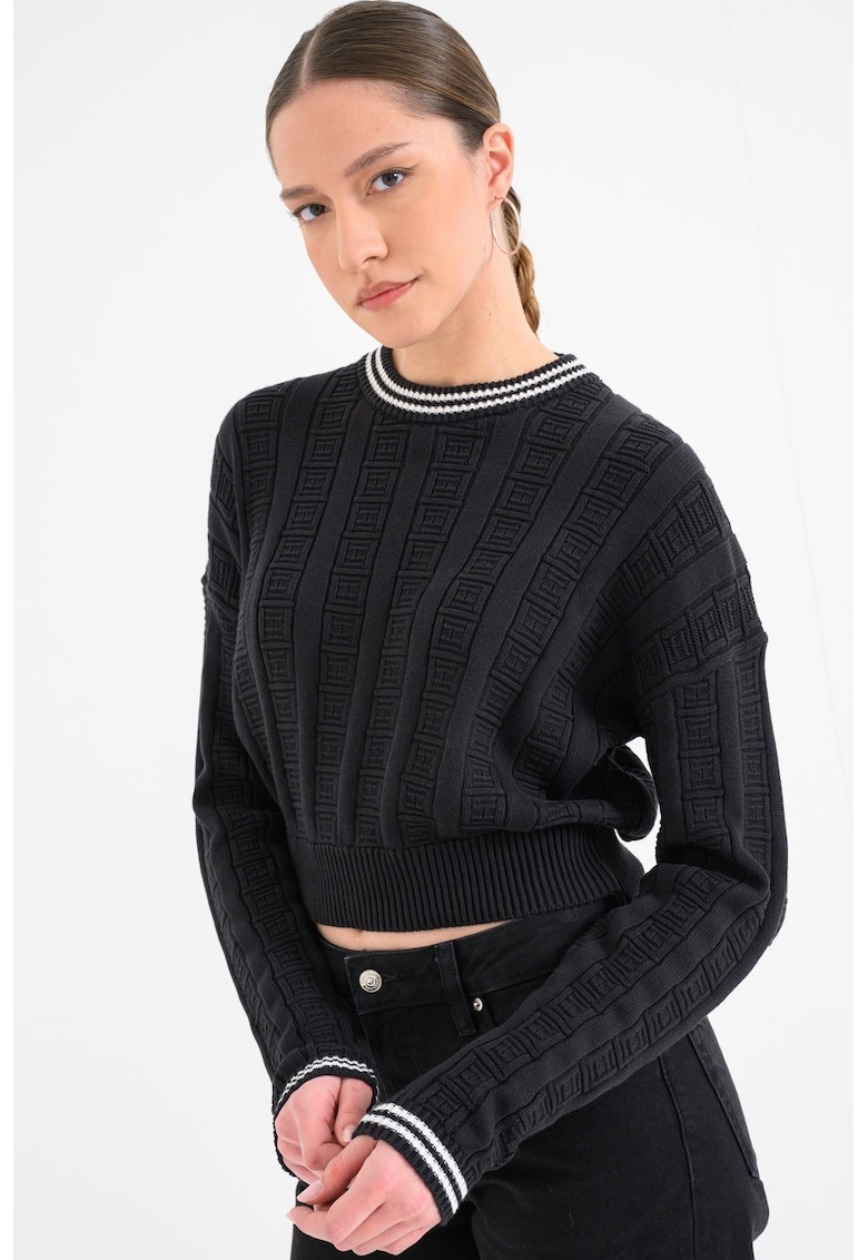 Pulover lejer cu aspect texturat - Negru