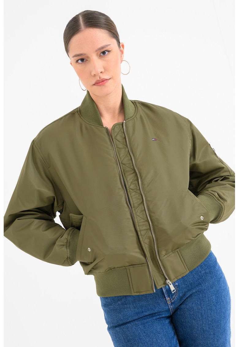 Jacheta bomber cu vatelina si logo discret Essential - Verde masliniu