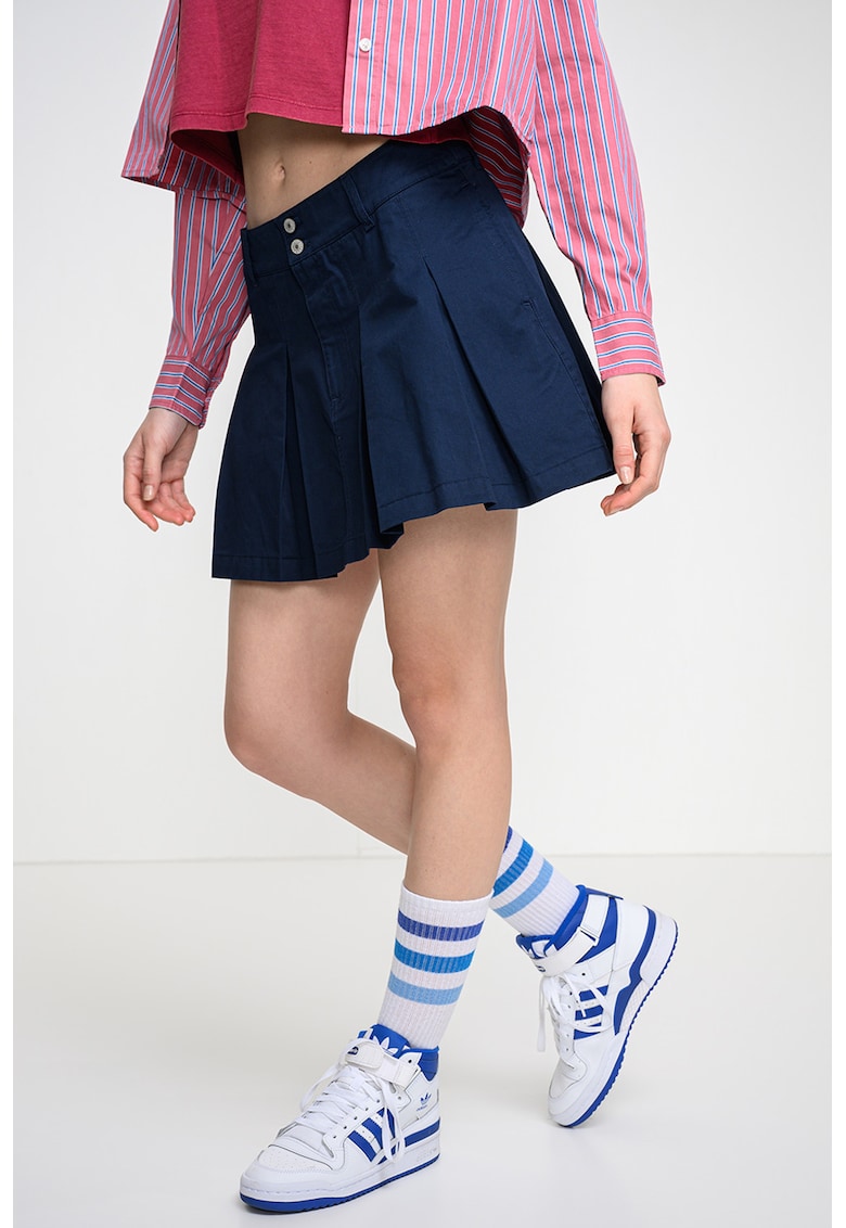 Fusta din bumbac cu pliuri - Bleumarin