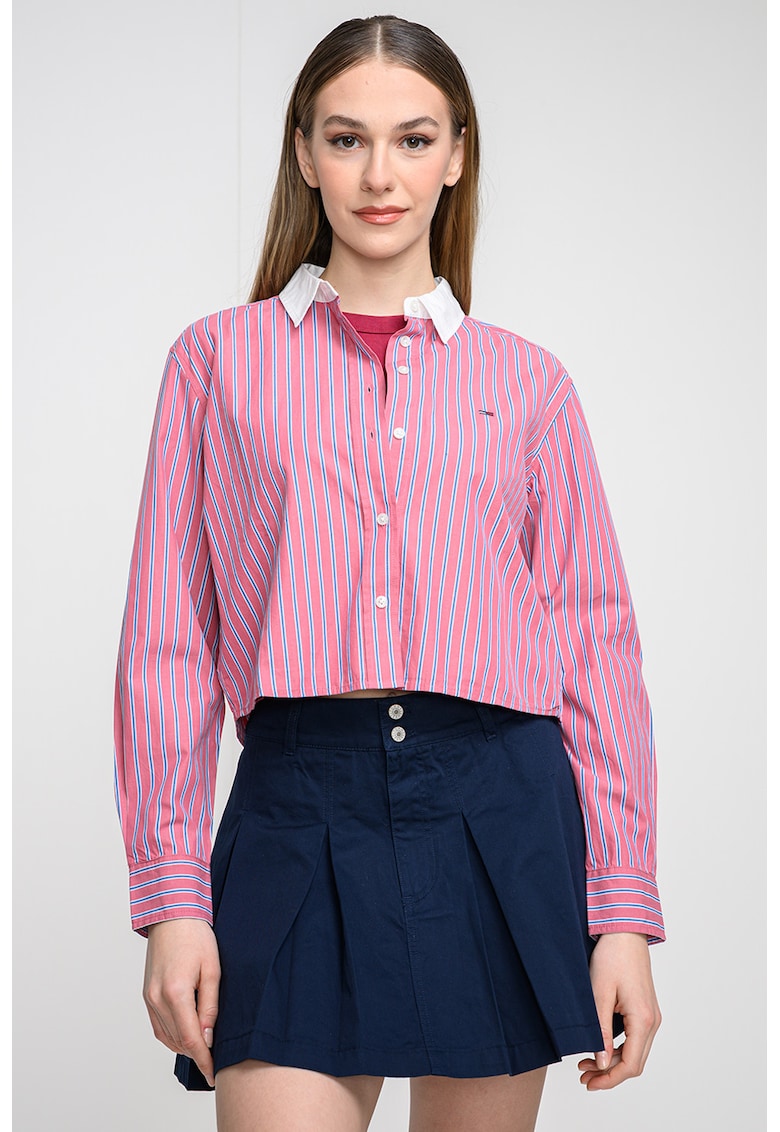 Camasa crop relaxed fit cu logo discret - Rosu stins