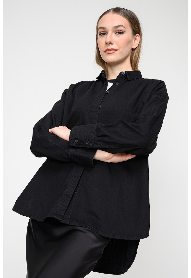 Camasa supradimensionata din denim cu terminatie rotunjita - Negru