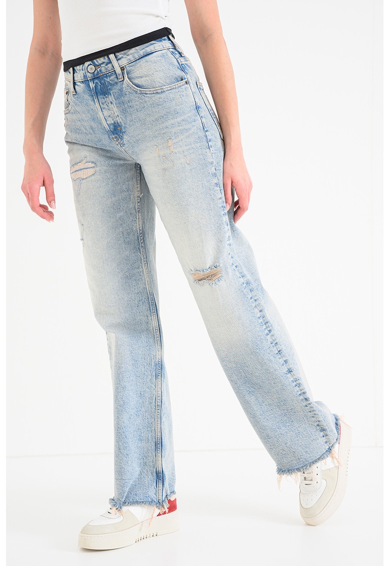 Blugi relaxed fit drepti Mia - Albastru deschis melange