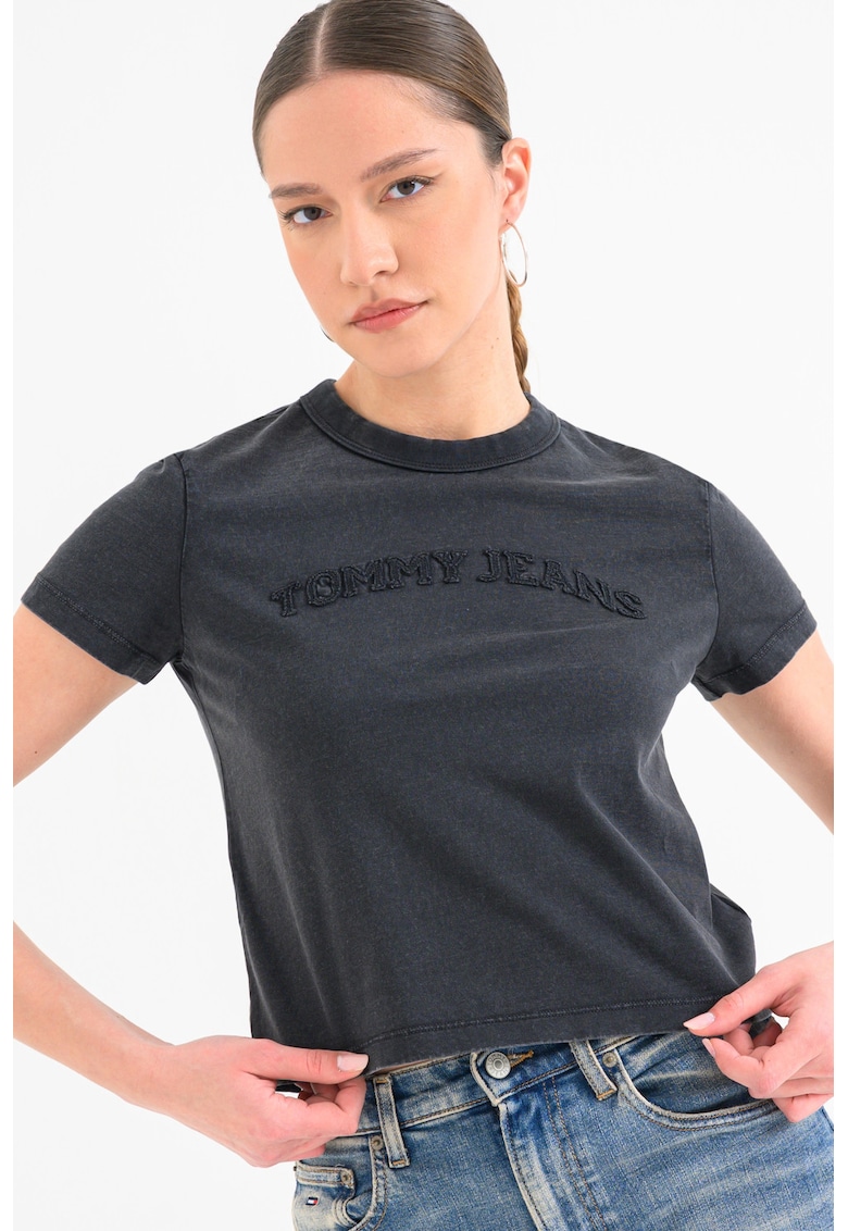 Tricou crop cu logo - Gri antracit