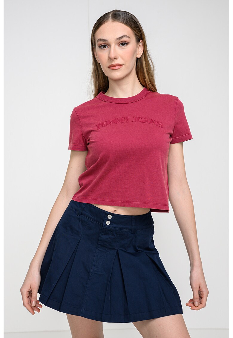 Tricou crop cu logo - Rosu inchis