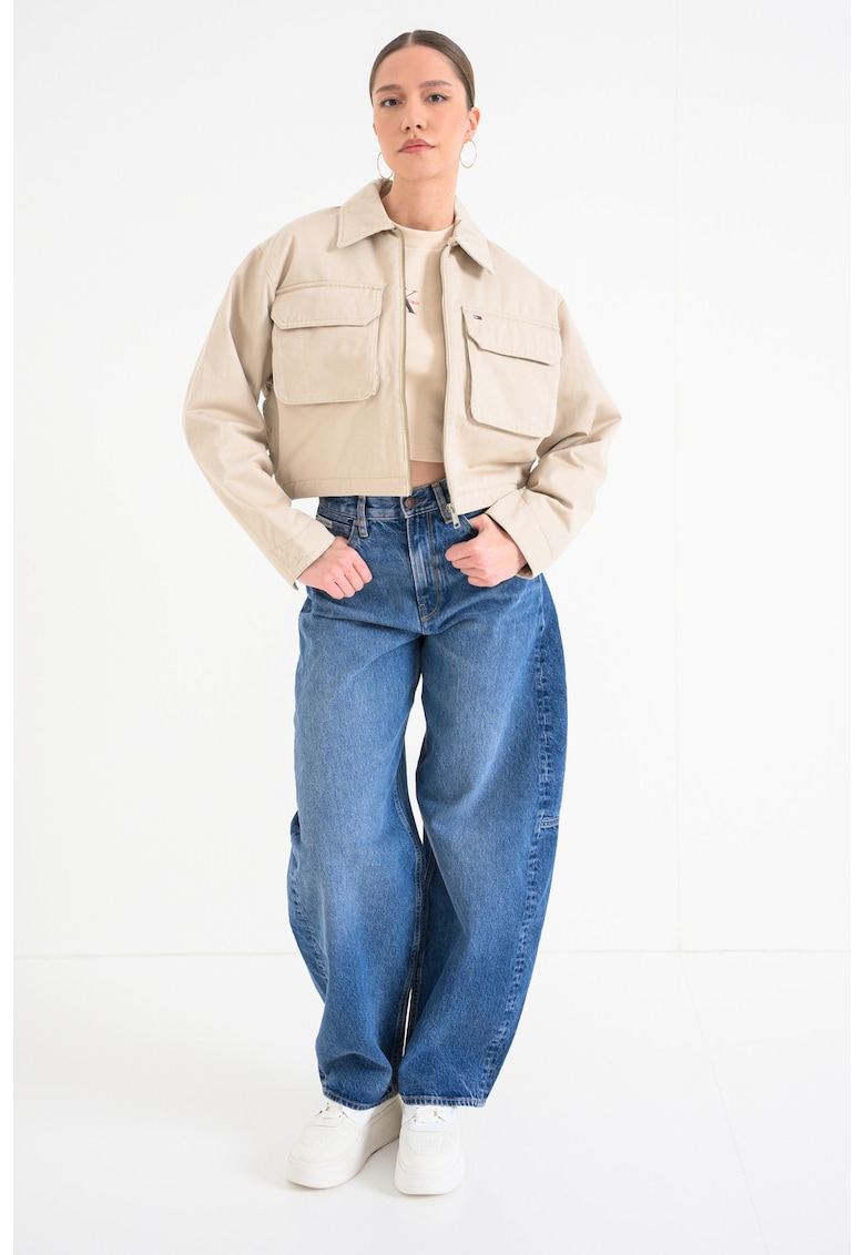 Jacheta crop cu fermoar - Maro nisip