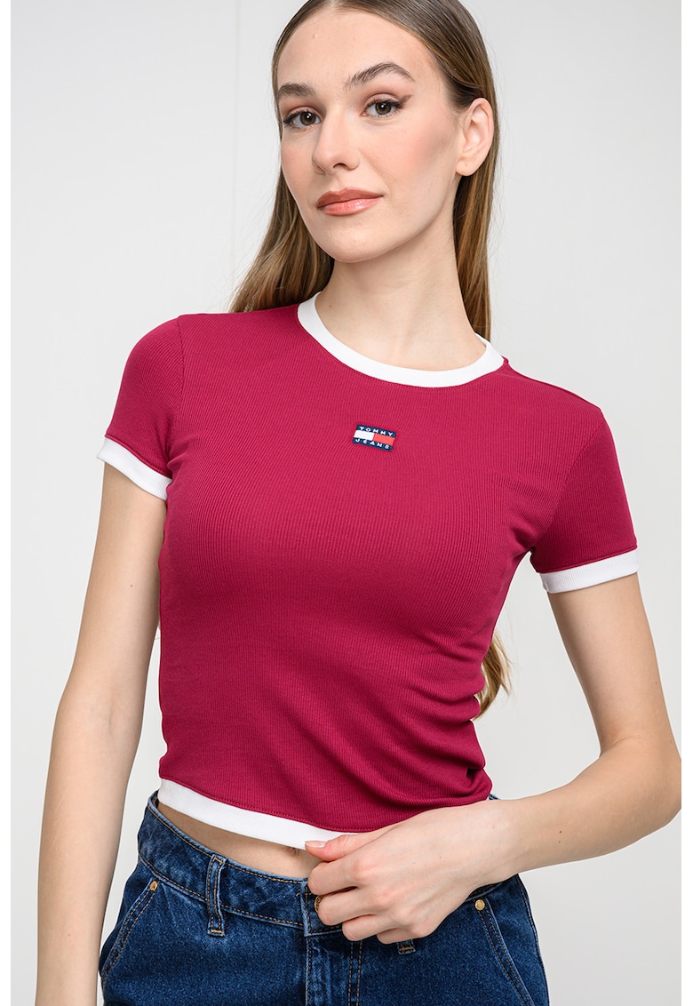 Tricou crop slim fit - Roz zmeuriu