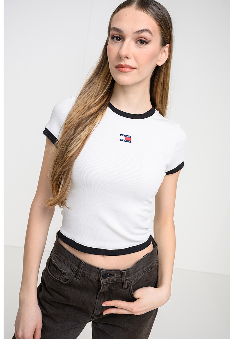 Tricou crop slim fit - Alb