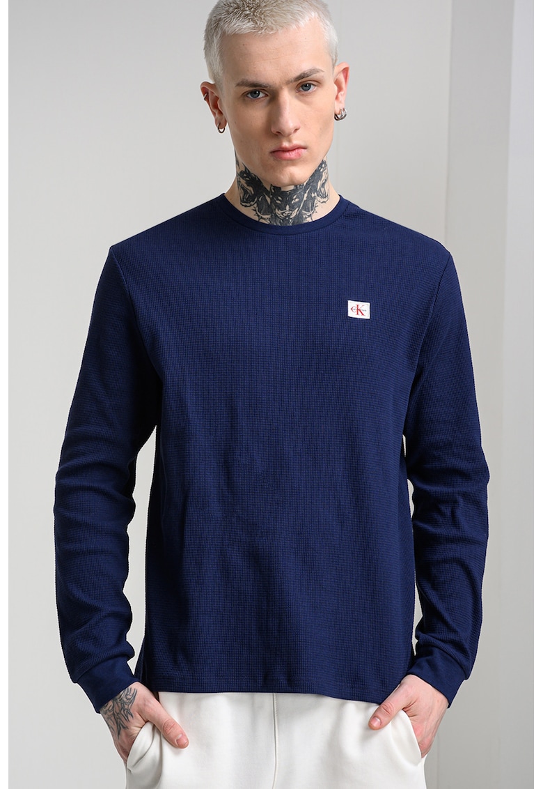 Bluza cu decolteu la baza gatului - Albastru indigo
