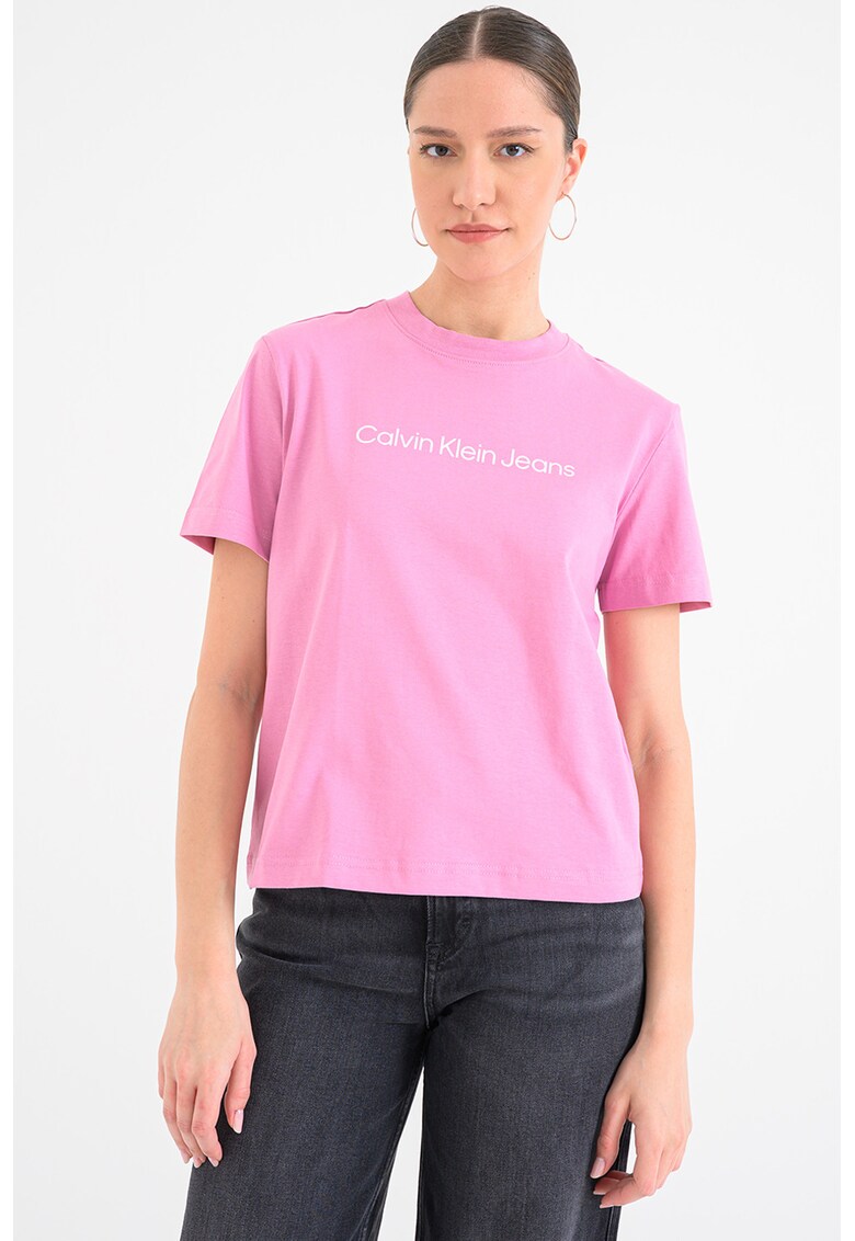 Tricou de bumbac cu logo - Roz