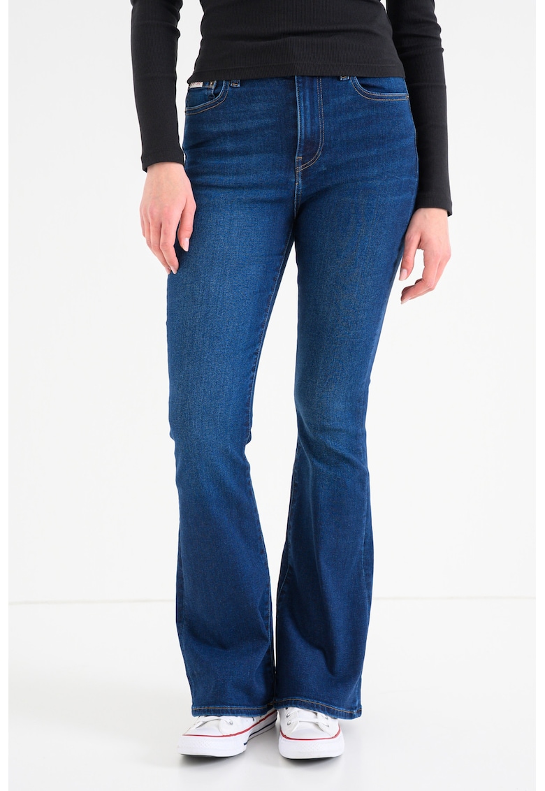 Blugi evazati cu talie inalta - Albastru inchis