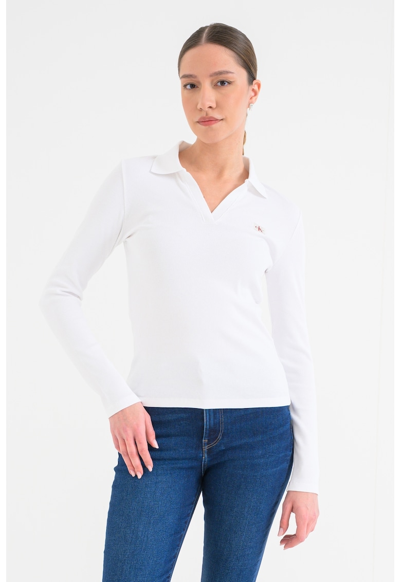 Bluza slim fit striata - Alb optic