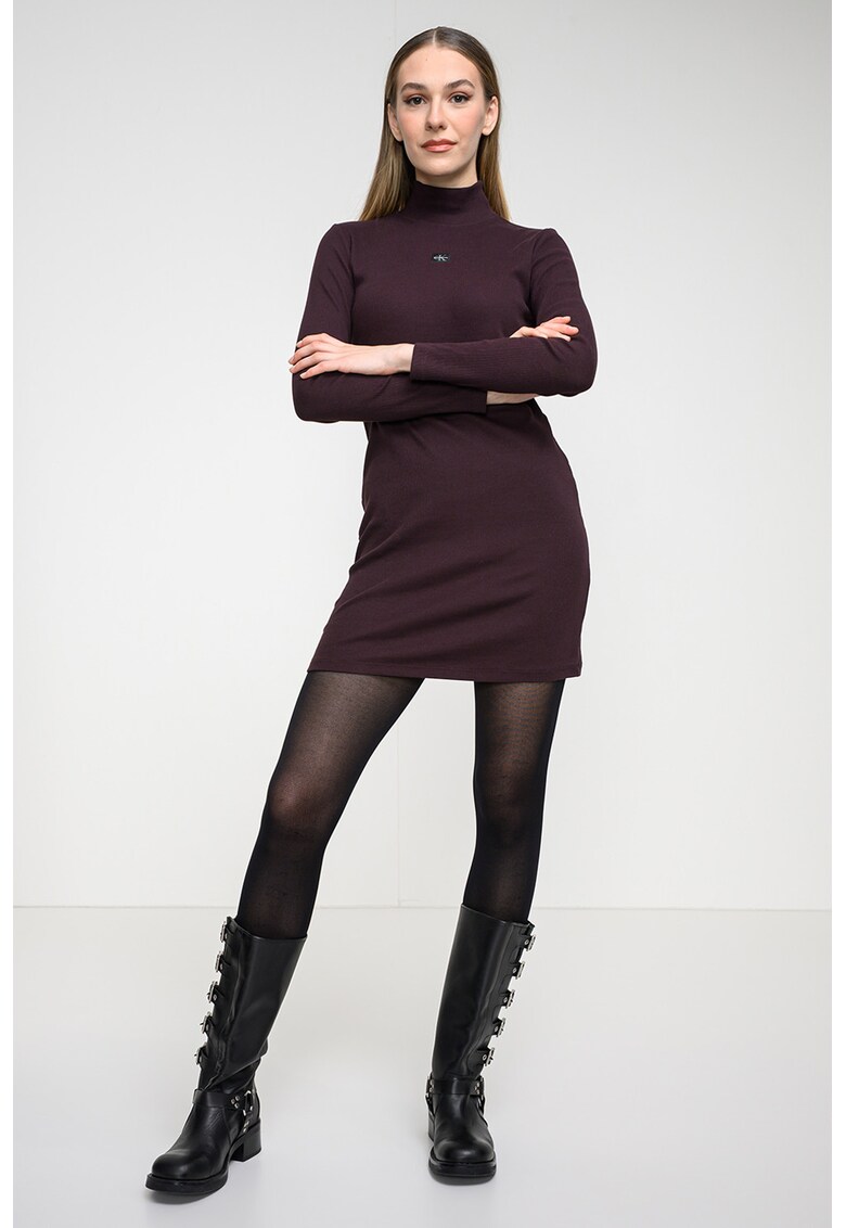 Rochie bodycon striata cu maneci lungi - Maro