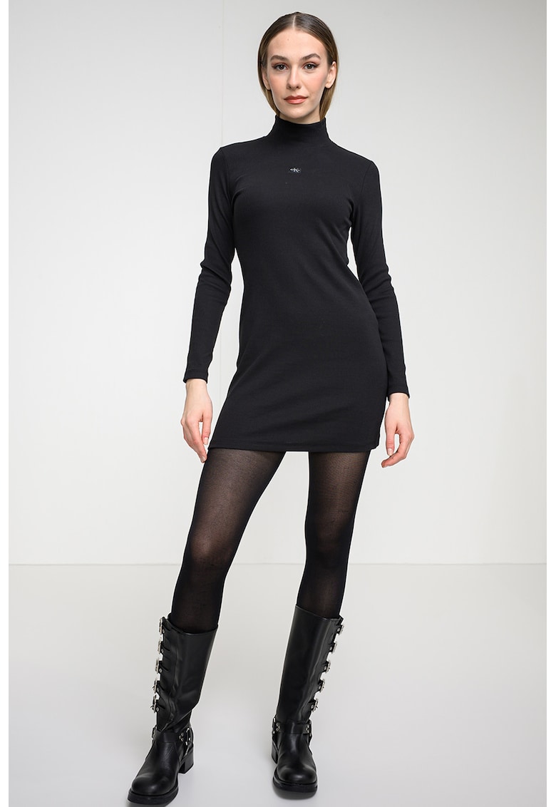 Rochie bodycon striata cu maneci lungi - Negru