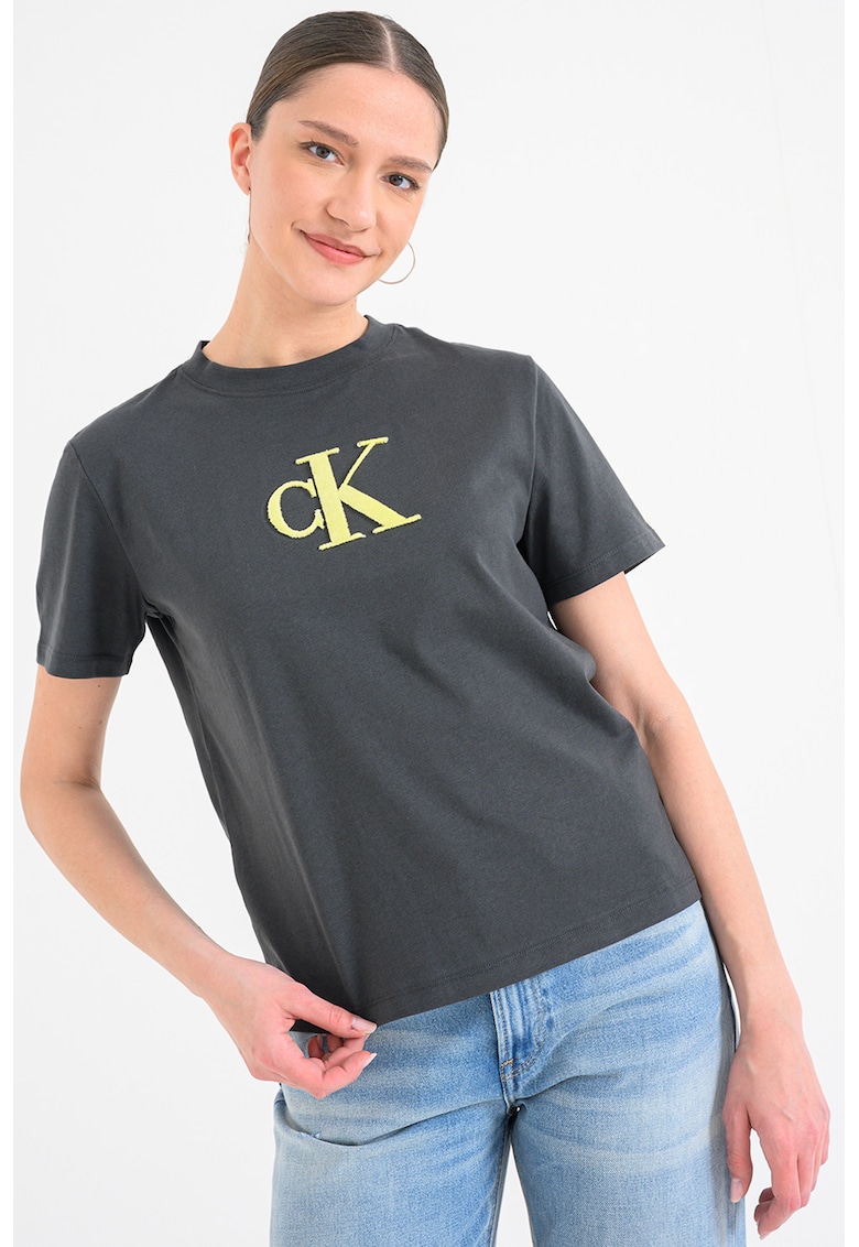 Tricou de bumbac cu imprimeu logo - Gri antracit