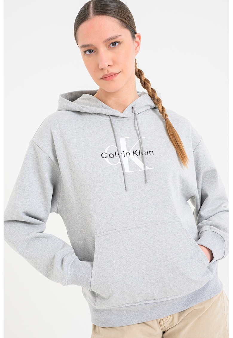 Hanorac lejer cu buzunar kangaroo - Gri deschis melange