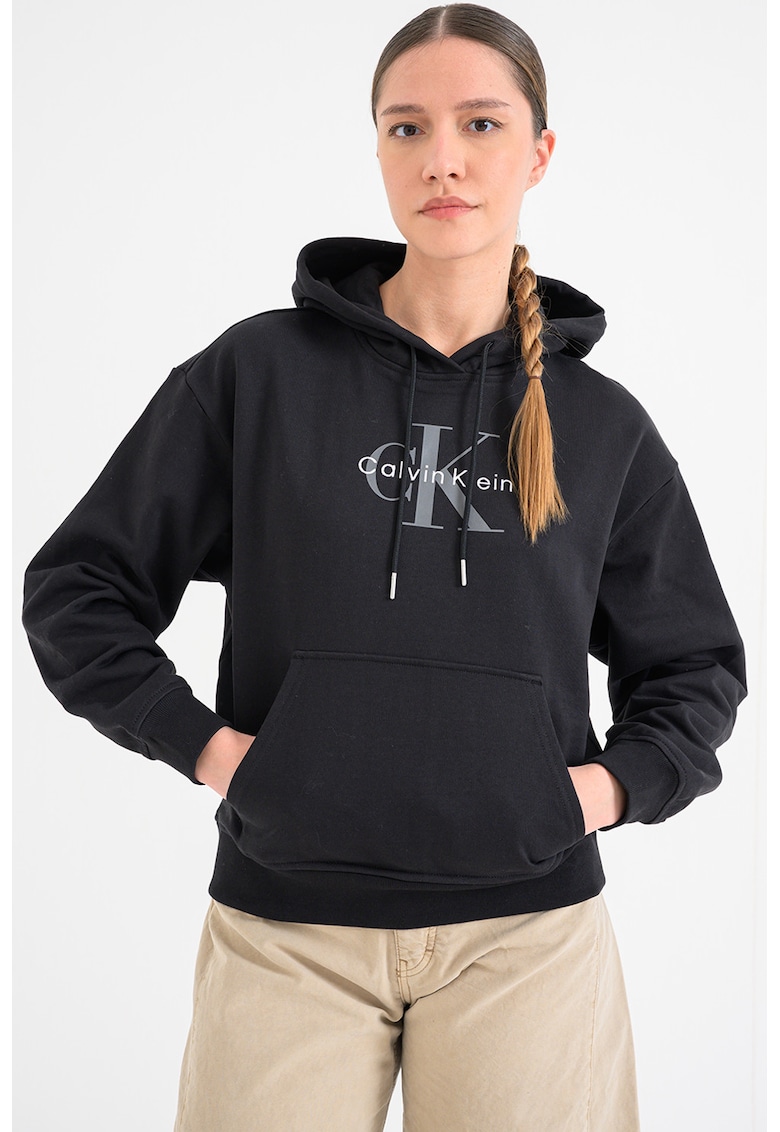 Hanorac lejer cu buzunar kangaroo - Negru