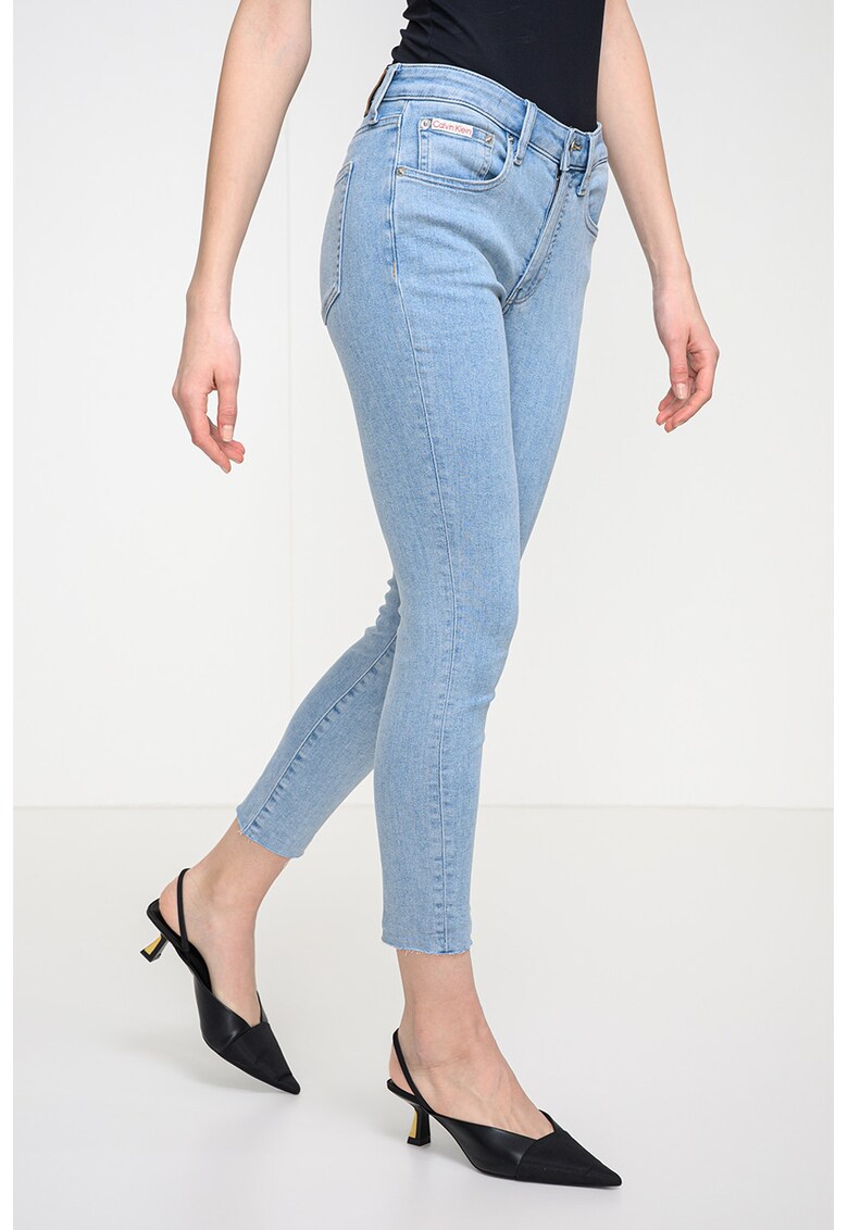 Blugi crop skinny cu talie inalta - Albastru deschis