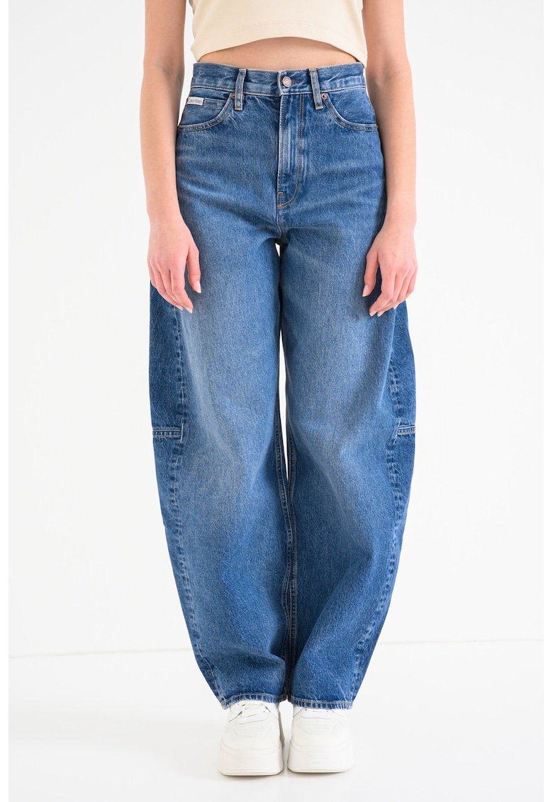 Blugi relaxed fit cu talie inalta - Albastru melange