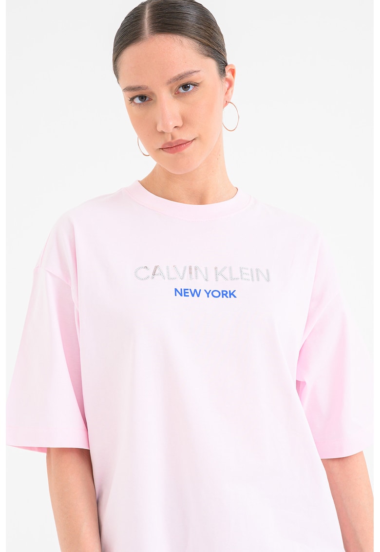 Tricou supradimensionat cu logo - Roz deschis