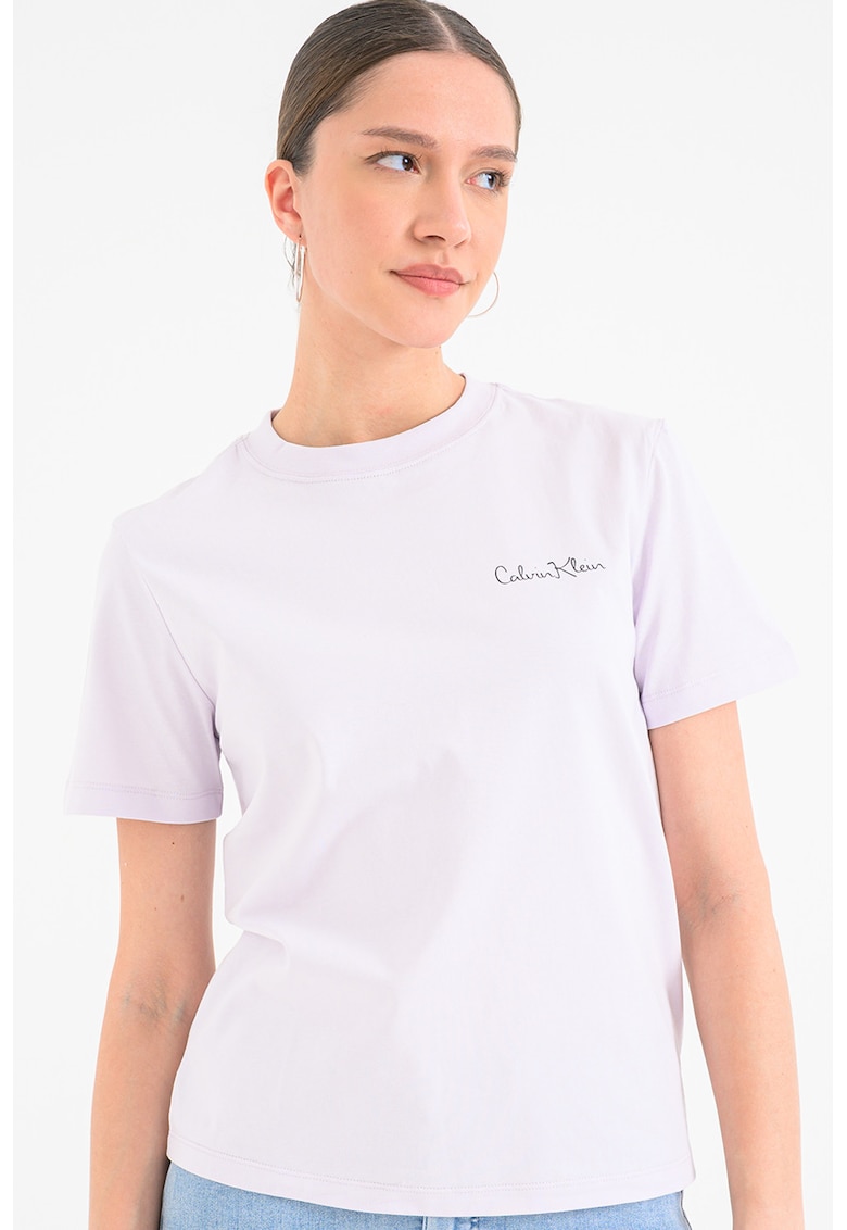 Tricou de bumbac cu decolteu la baza gatului - Lila