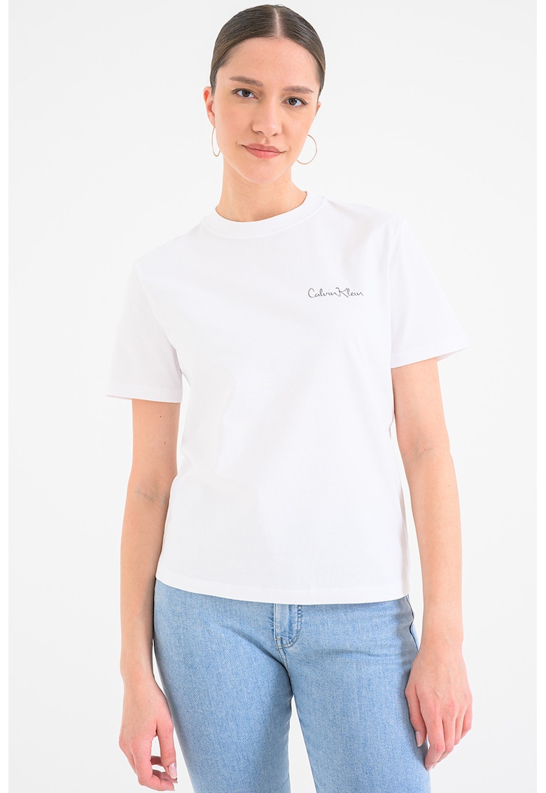 Tricou de bumbac cu decolteu la baza gatului - Alb optic
