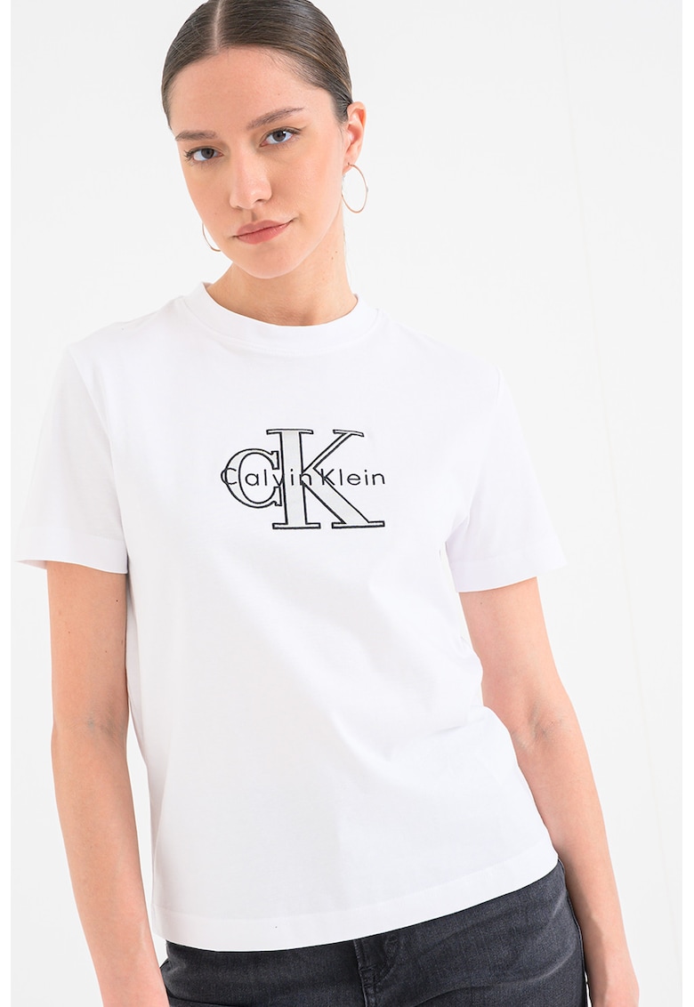 Tricou cu decolteu la baza gatului si imprimeu - Alb optic