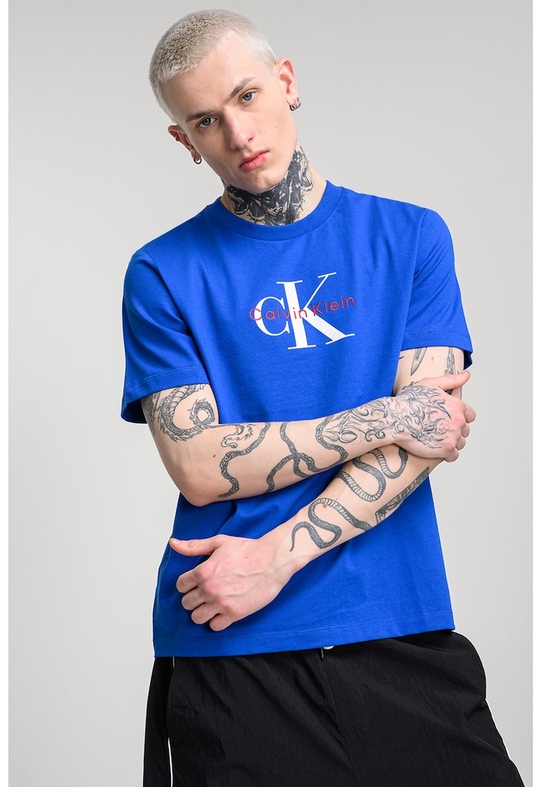 Tricou din bumbac cu imprimeu logo - Albastru royal