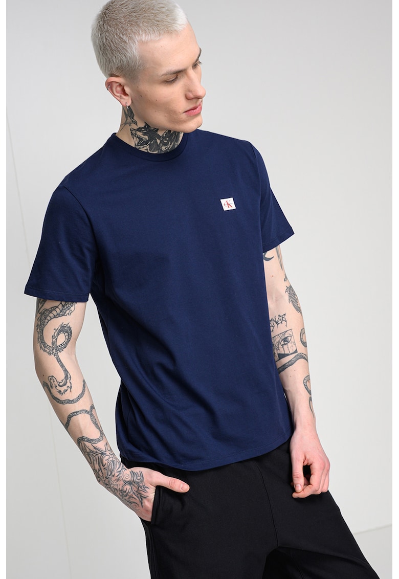 Tricou de bumbac cu logo - Bleumarin