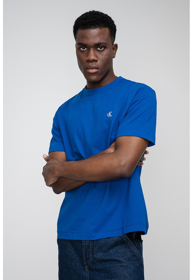 Tricou din bumbac cu decolteu la baza gatului - Albastru royal