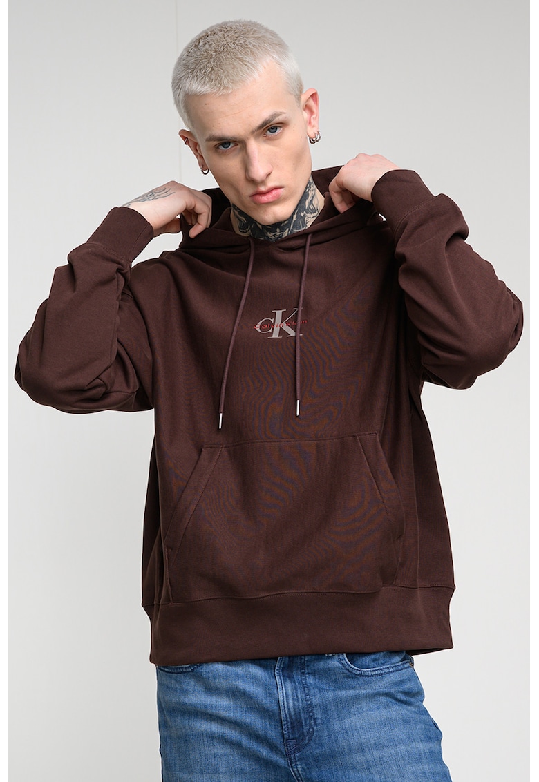 Hanorac din amestec de bumbac cu buzunar kangaroo - Maro cognac