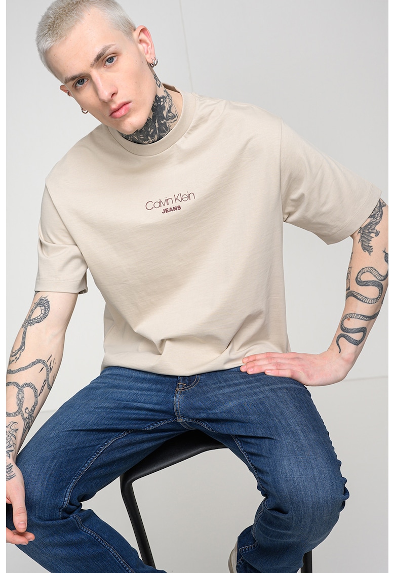 Tricou lejer cu imprimeu logo - Bej deschis