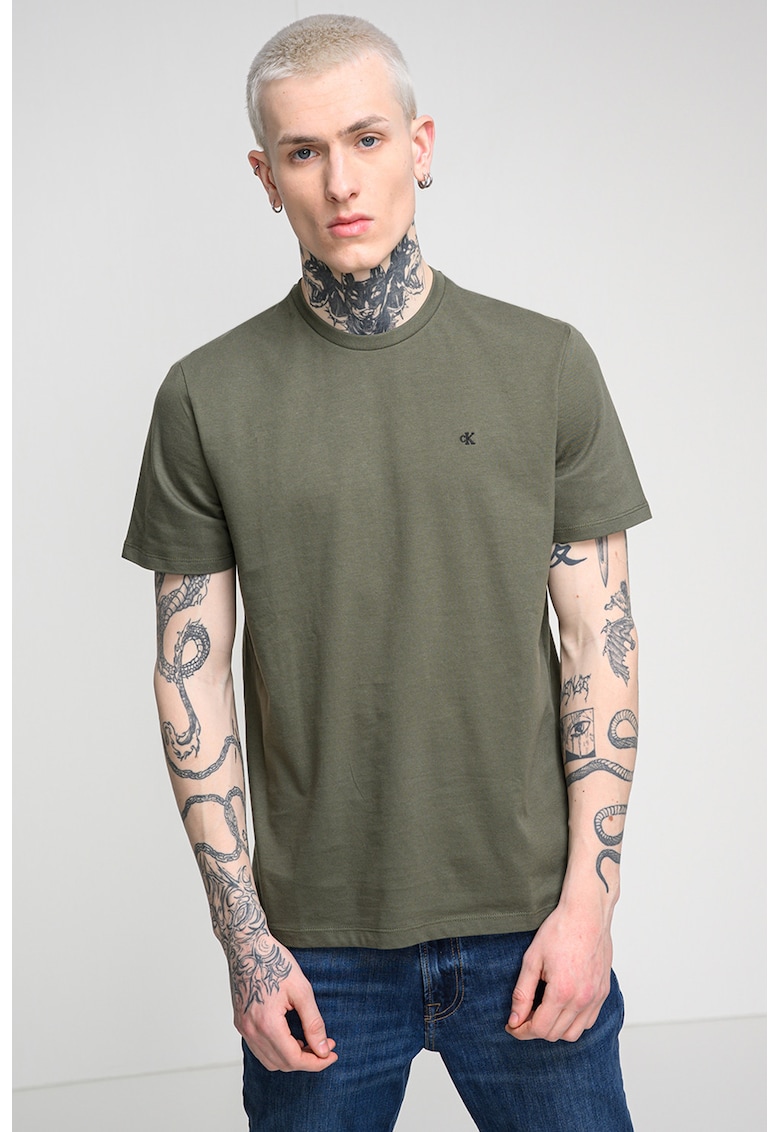 Tricou din bumbac cu decolteu la baza gatului - Verde