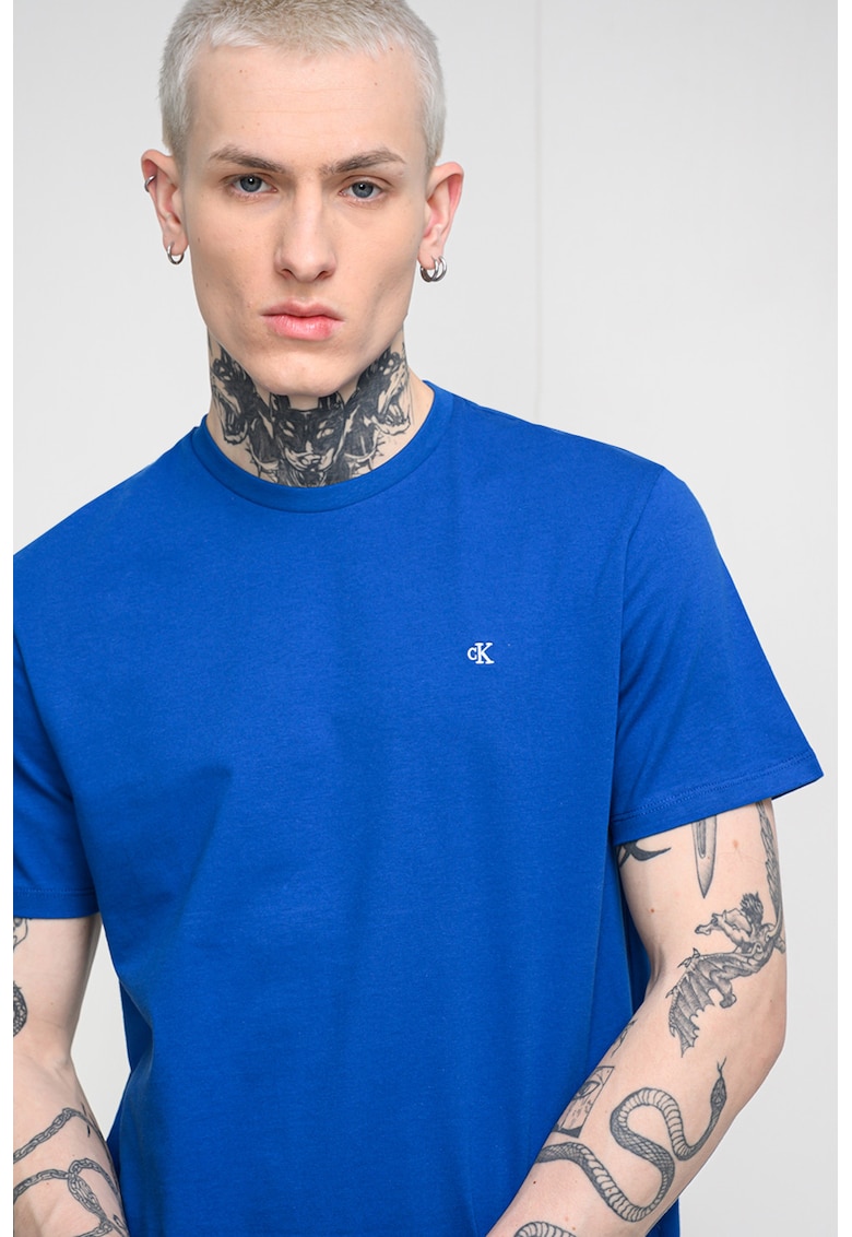 Tricou din bumbac cu decolteu la baza gatului - Albastru