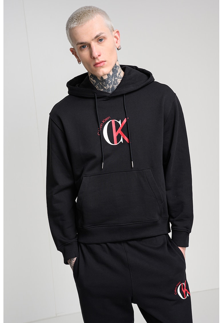 Hanorac lejer cu buzunar kangaroo - Negru